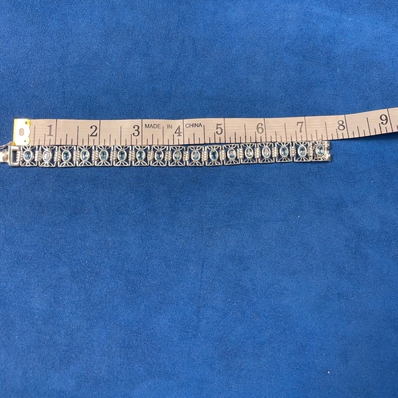 Vintage 925 sterling silver and blue topaz late art deco style bracelet - Picture 3 of 8